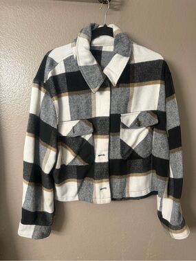 Love Tree Plaid Cropped Jacket - Black, White & Tan